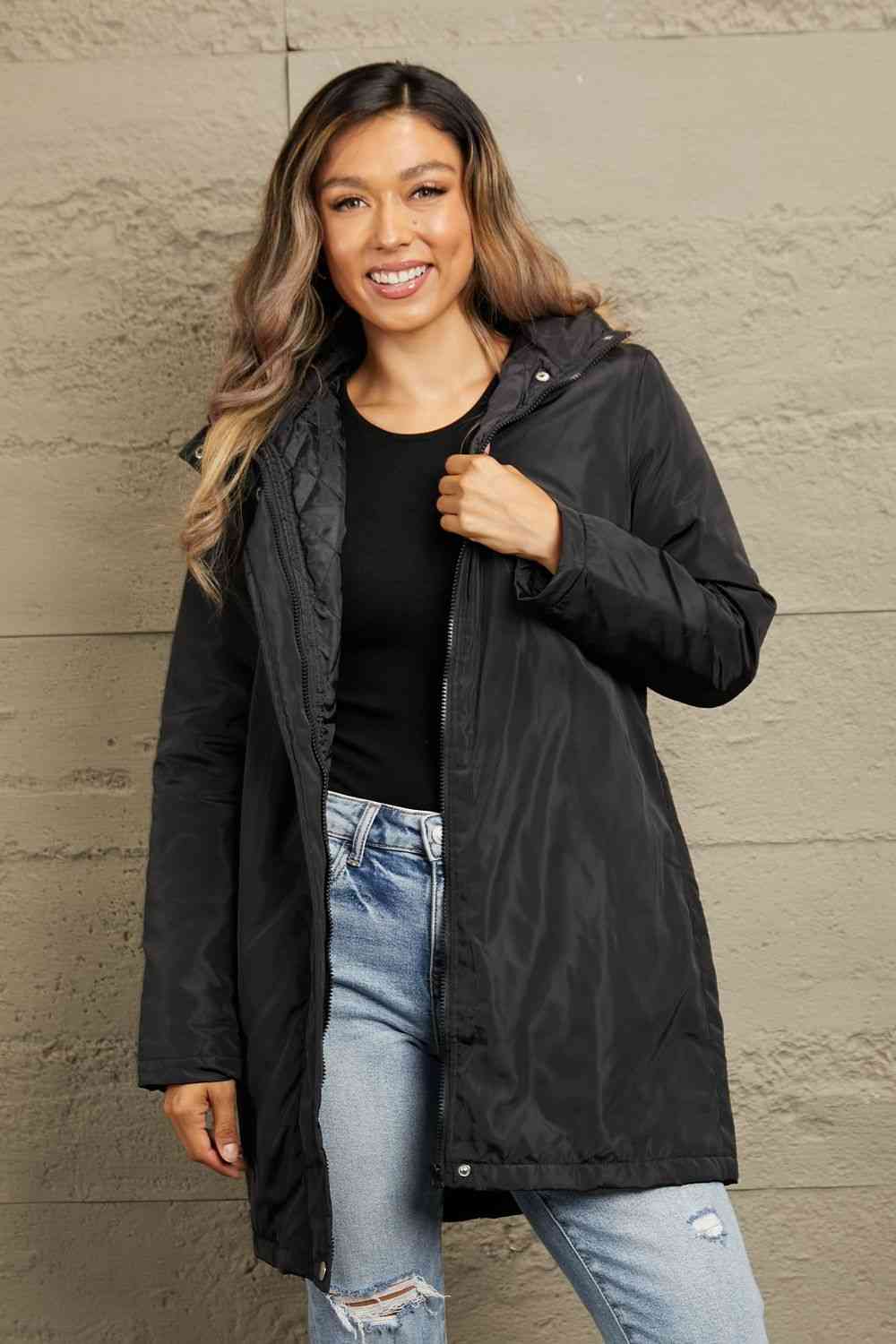 Double Take Faux Fur Trim Hooded Puffer Jacket-Everyday-Sales.com