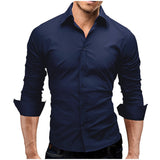 Men's Slim-fit Long-sleeved Solid Color Simple Formal Shirt