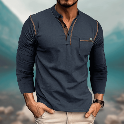 Men's Long Sleeve Color Matching Shirt - Everyday-Sales.com