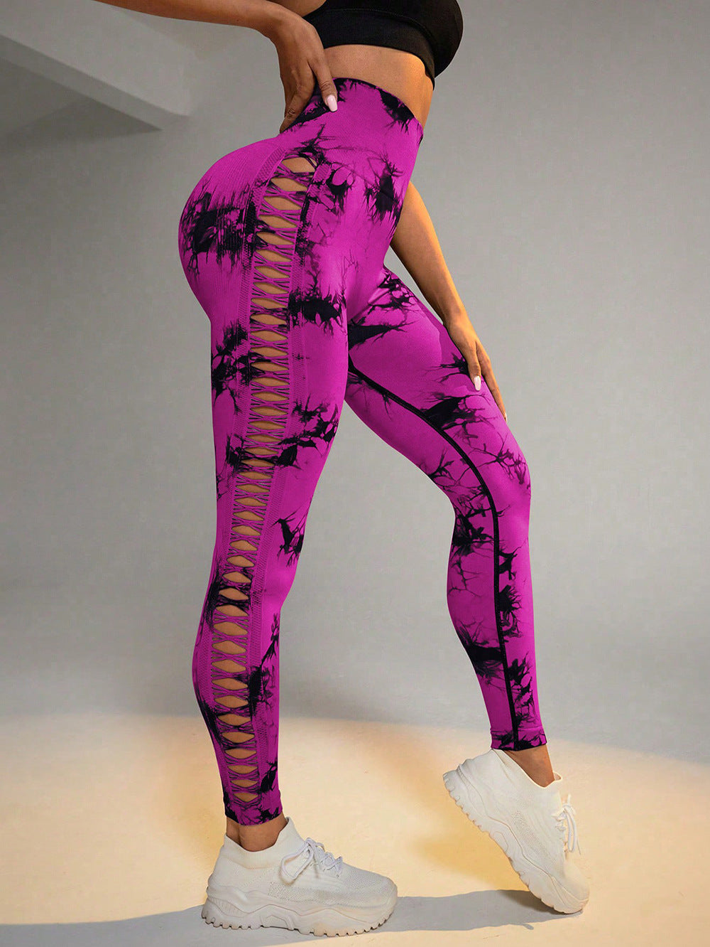 Hollow Tie Dye Printed Yoga Pants - Everyday-Sales.com