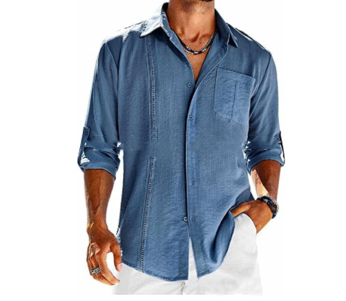 Casual Long Sleeve Shirt With Pocket - Everyday-Sales.com