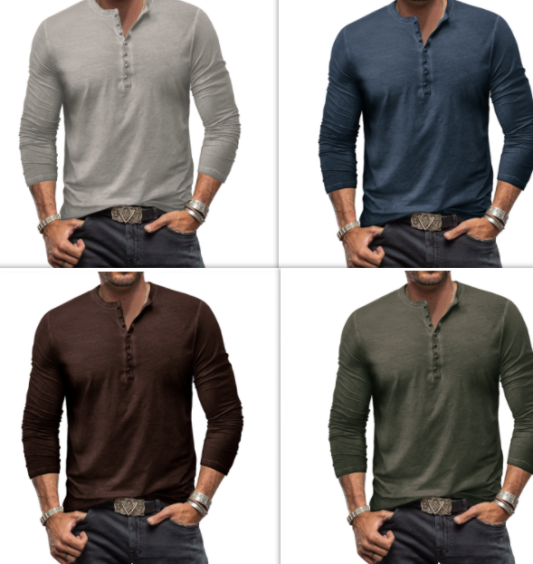 Button Washed Old V-neck Men's T-shirt - Everyday-Sales.com