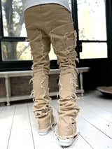 Men Trousers Individual Patched Pants Long Tight Fit Stacked Jeans For Mens Clothing