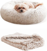 Calming Dog Bed & Cat Bed, Anti-Anxiety Donut Dog Cuddler Bed, Warming Cozy Soft Dog round Bed, Fluffy Faux Fur Plush Dog Cat Cushion Bed for Small Medium Dogs and Cats (20"/24"/27"/30")