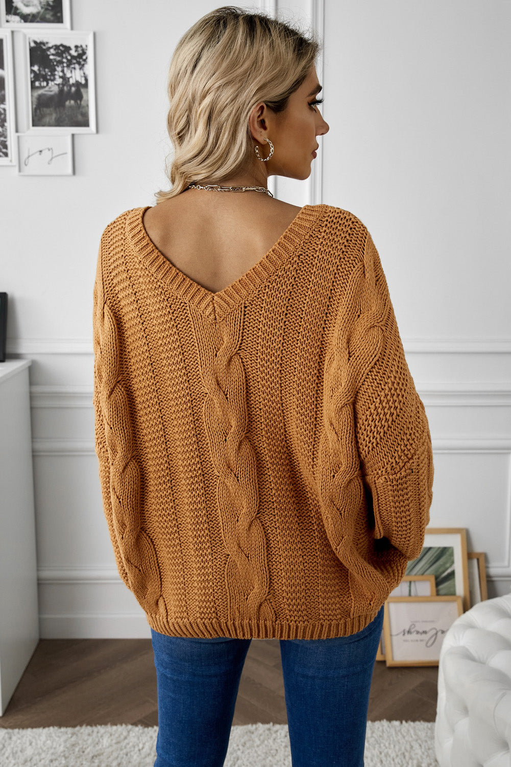 Cable Knit V-Neck Sweater - Everyday-Sales.com