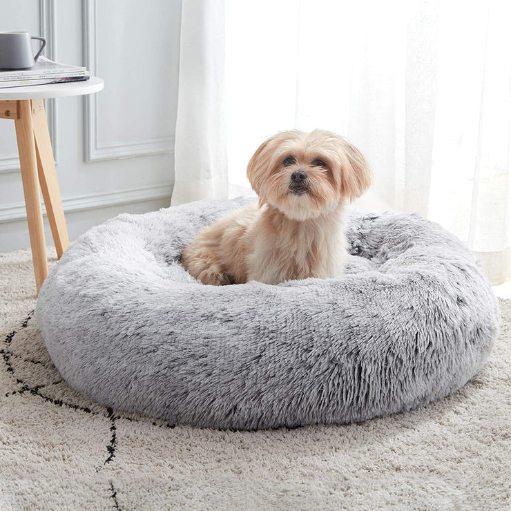 Calming Dog Bed & Cat Bed, Anti-Anxiety Donut Dog Cuddler Bed, Warming Cozy Soft Dog round Bed, Fluffy Faux Fur Plush Dog Cat Cushion Bed for Small Medium Dogs and Cats (20