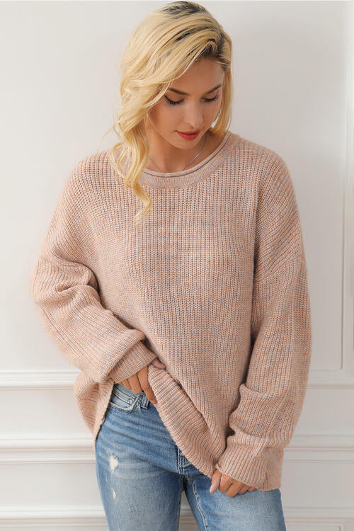 Round Neck Drop Shoulder Sweater - Everyday-Sales.com