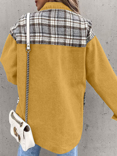 Plaid Button Up Dropped Shoulder Jacket - Everyday-Sales.com