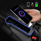 2 Pack LED Car Seat Gap Filler Organizer | with Charging Function | with 5A 3 in 1 Fast Charging Data Line | Front Automotive Consoles Seat Crevice Storage Box with Four USB Ports