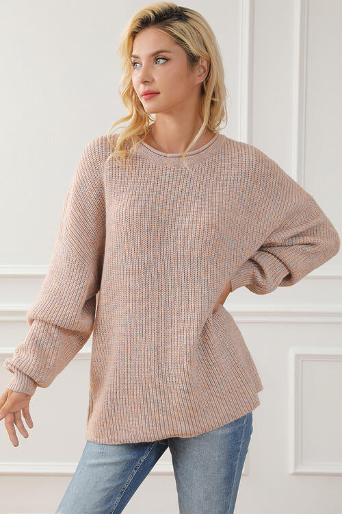 Round Neck Drop Shoulder Sweater - Everyday-Sales.com