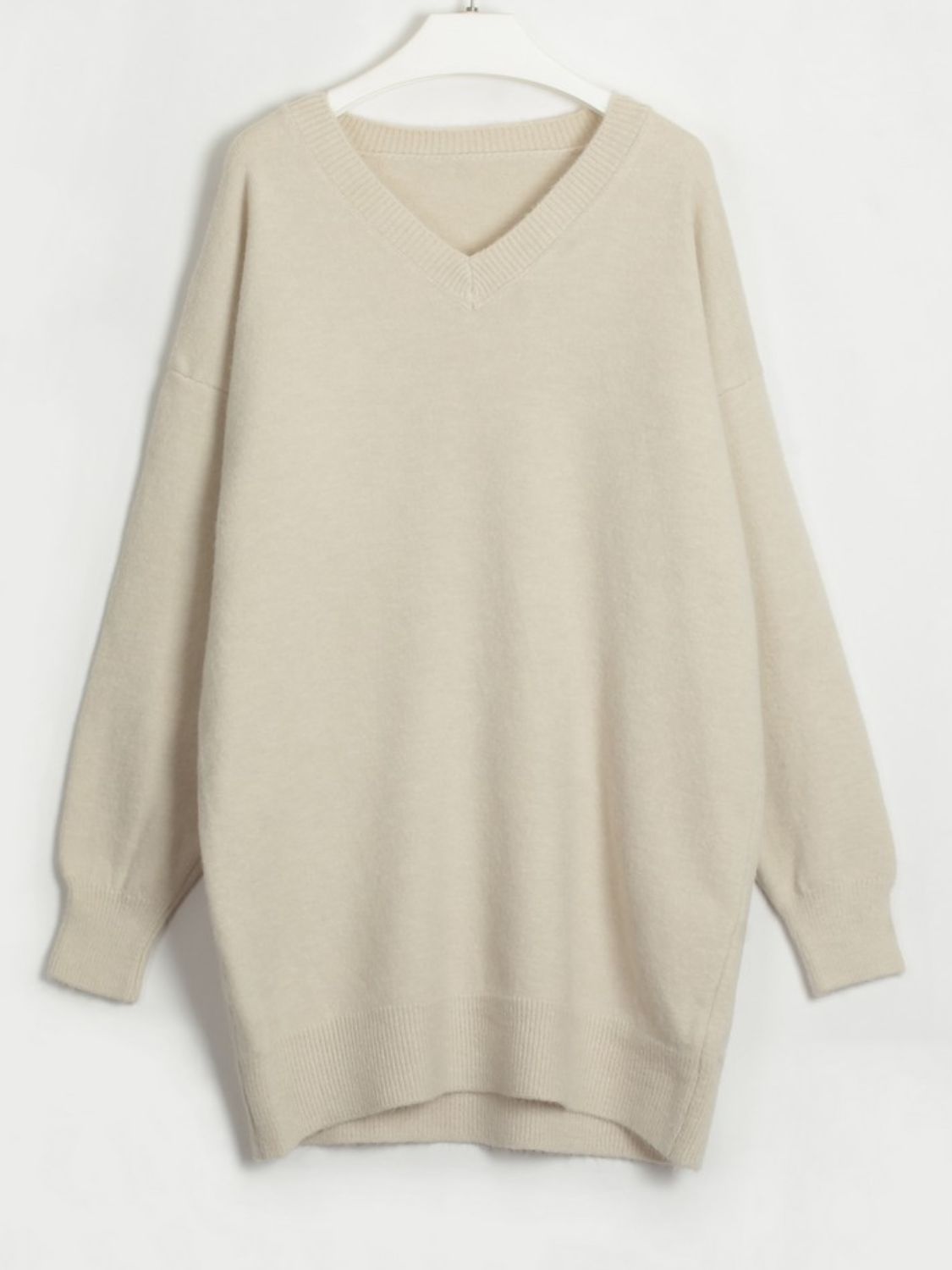 V-Neck Dropped Shoulder Sweater Dress - Everyday-Sales.com