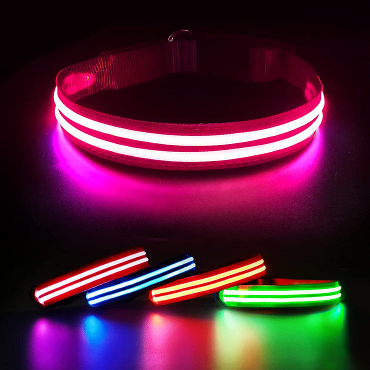 LED Dog Collar, Rechargeable Light up Dog Collar Flashing Lighted Dog Collar Waterproof Safety Adjustable Dog Collar Super Bright Glowing Collar for Medium Large Dog Pink-S (11-15.7 Inches
