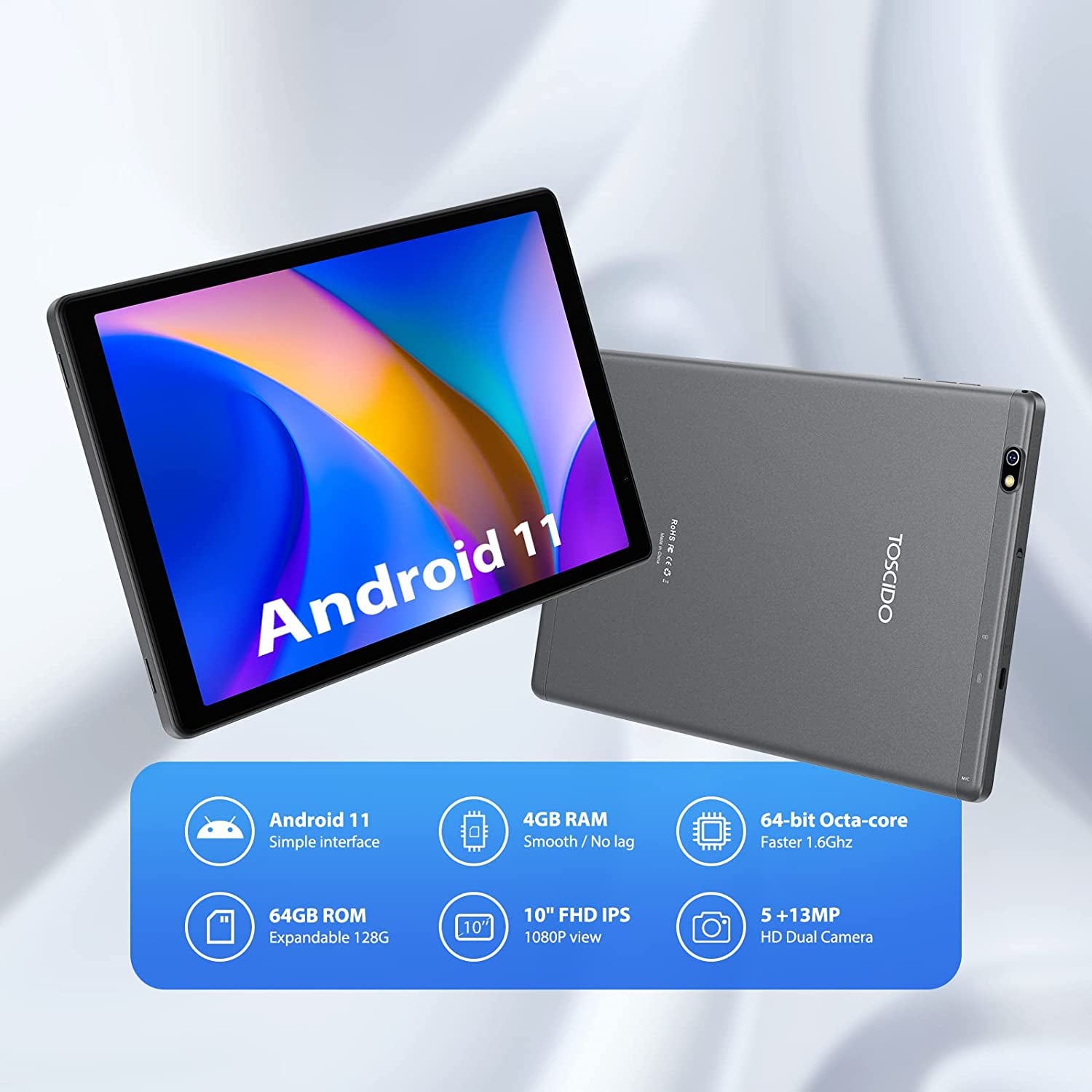 Tablet 10 Inch Octa Core Android 11,4GB RAM,64GB ROM - Silver - Everyday-Sales.com