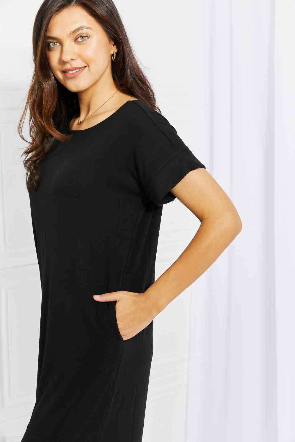 Zenana Chic in the City Full Size Rolled Short Sleeve Dress - Everyday-Sales.com