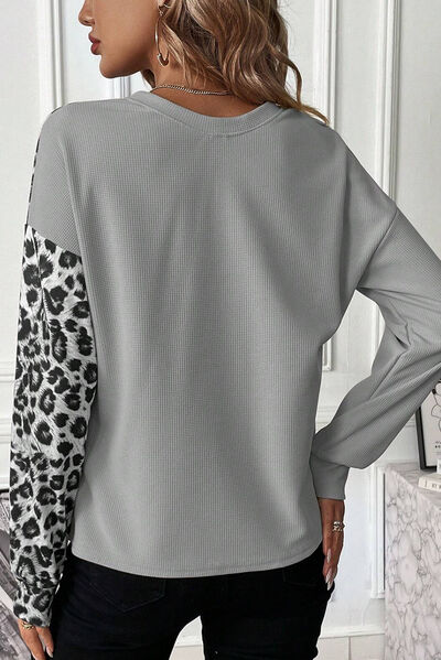 Leopard Color Block Round Neck T-Shirt - Everyday-Sales.com