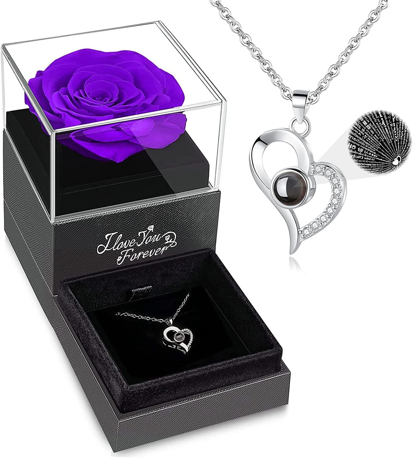 Preserved Real Rose with I Love You Necklace - Everyday-Sales.com