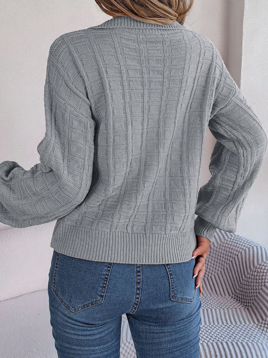 Johnny Collar Drop Shoulder Sweater - Everyday-Sales.com