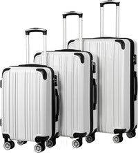 Luggage Expandable 3 Piece Sets PC+ABS Spinner Suitcase 20 Inch 24 Inch 28 Inch (White Grid)