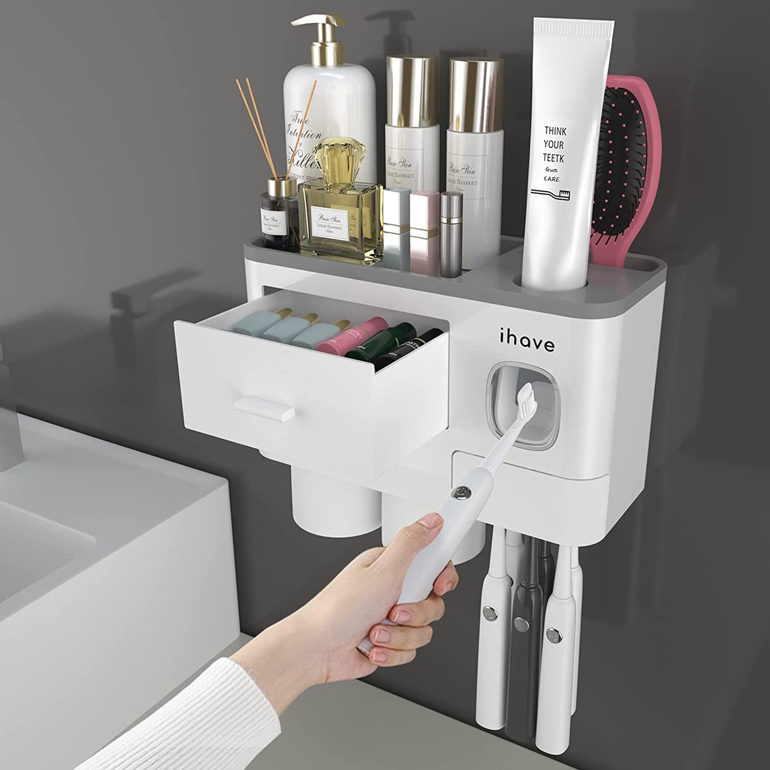 2 Cups Toothbrush Holder with Cosmetic Drawer - Everyday-Sales.com
