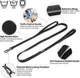 Classic Double Handle Dog Leash, Heavy Duty Soft Padded Reflective Nylon, for Walking Training Small Medium Large Dogs, Matching Collar Harness Sold Separately (S: 4-25 Lbs, Black)