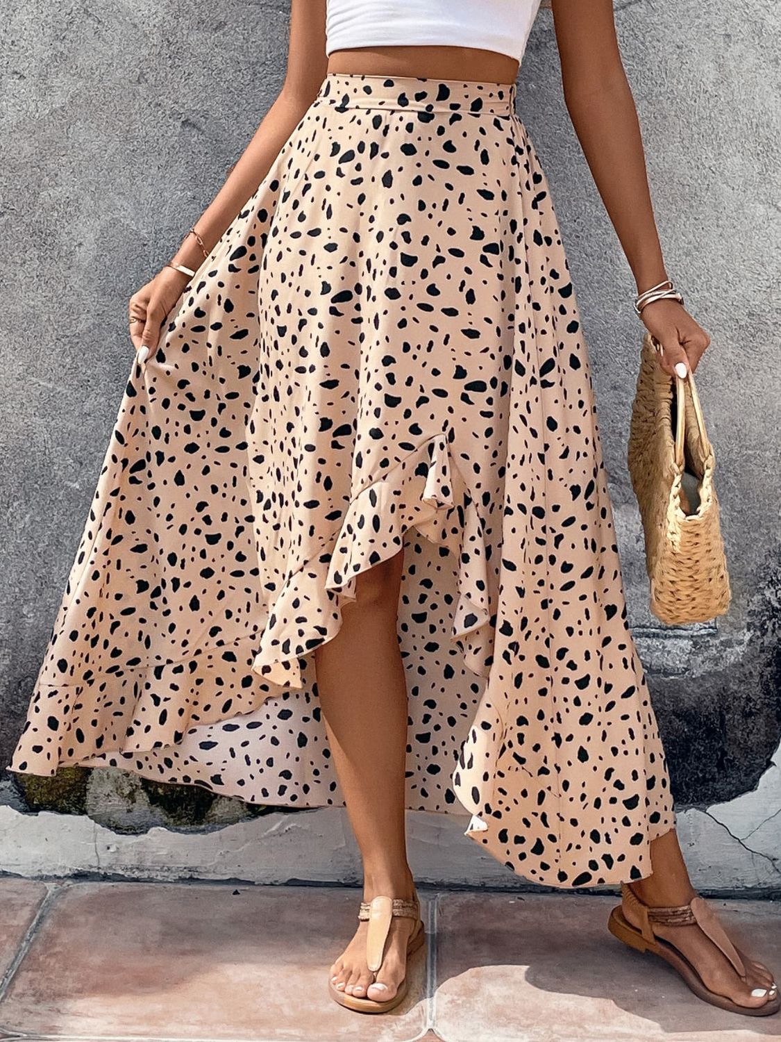 Printed High Waist Ruffled Skirt - Everyday-Sales.com