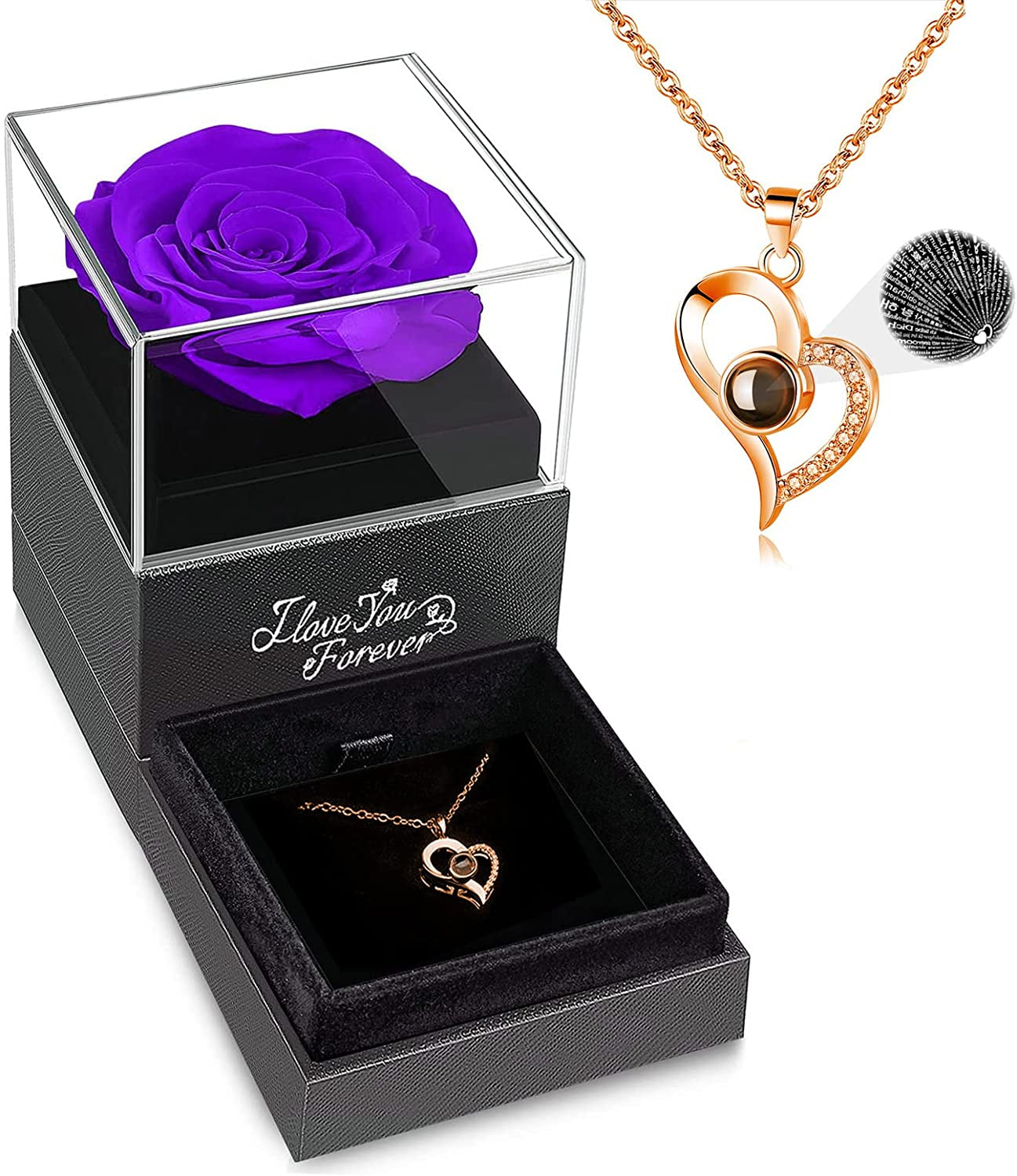 Preserved Real Rose with I Love You Necklace - Everyday-Sales.com