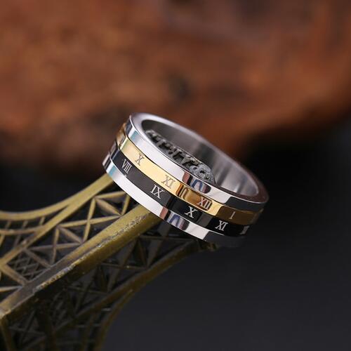 Roman Numeral Titanium Steel Spinner Ring - Everyday-Sales.com