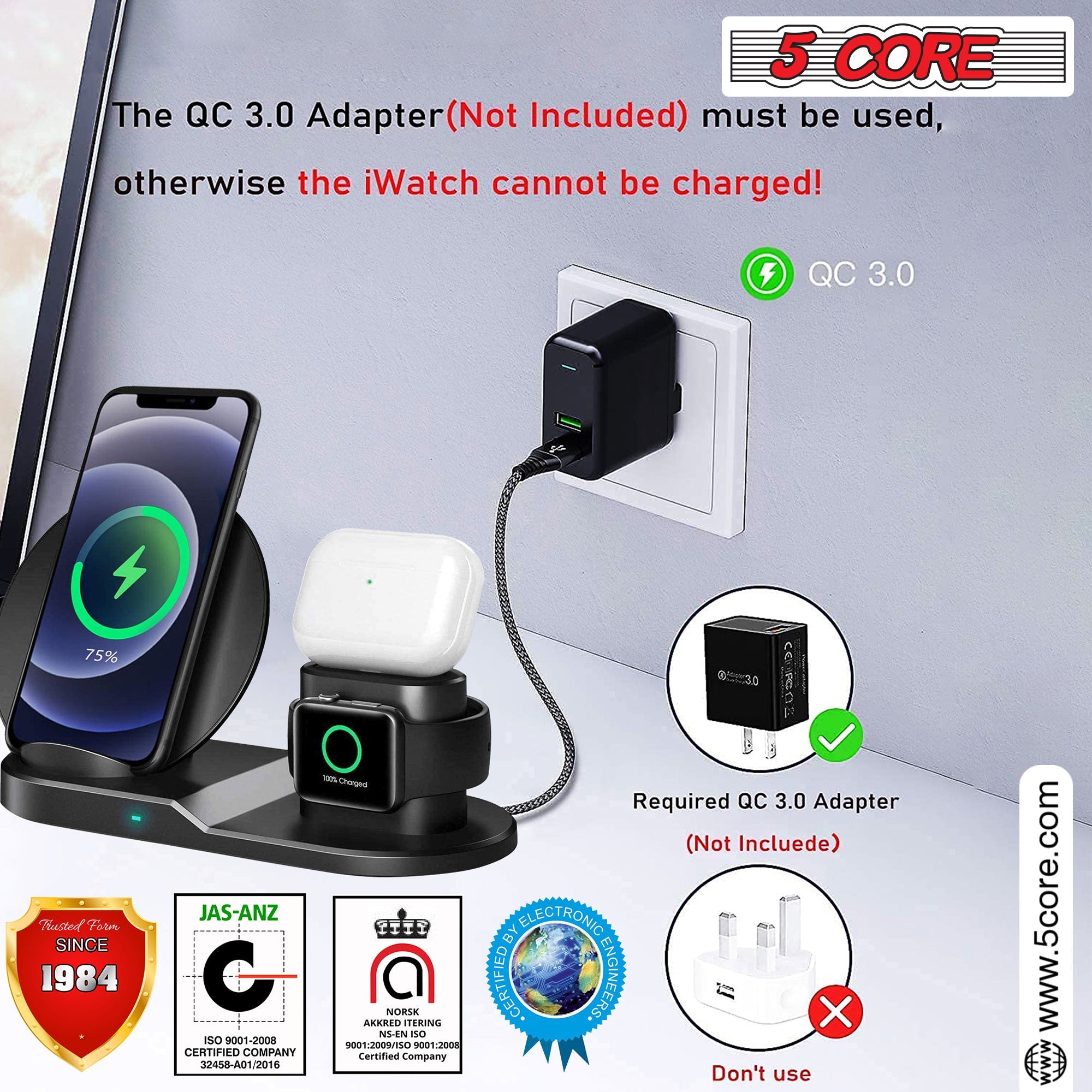 5 Core 3 in 1 Wireless Charging Station - Everyday-Sales.com
