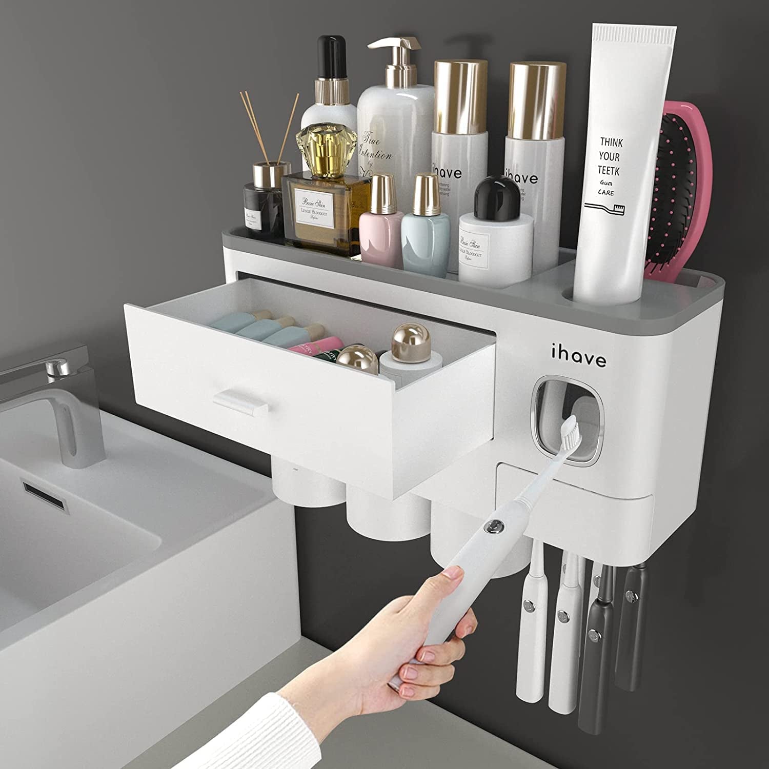 2 Cups Toothbrush Holder with Cosmetic Drawer - Everyday-Sales.com
