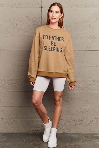 Simply Love Full Size I'D RATHER BE SLEEPING Round Neck Sweatshirt - Everyday-Sales.com