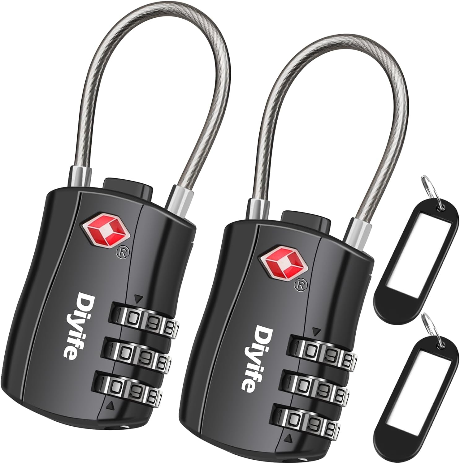 TSA Luggage Locks, [ Zinc Alloy Version][2 Pcs]  TSA Approved Luggage Lock 3-Digit Re-Settable Combination Lock, Code Lock for Travel Suitcase Luggage Bag Lockers (Black)