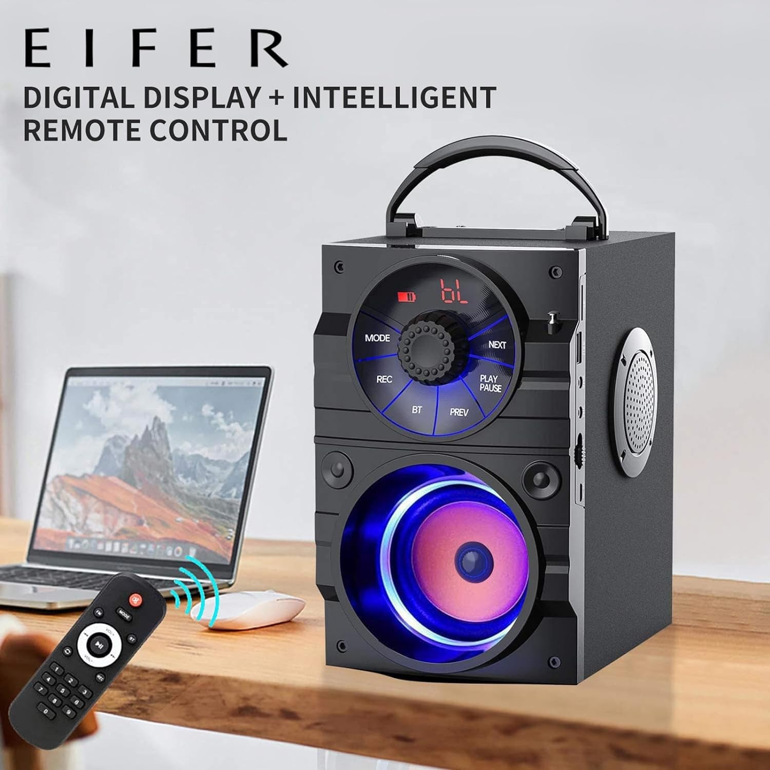 Portable Bluetooth Party Speaker with Subwoofer, Heavy Bass, Wireless, FM Radio, Remote Control, LCD Display - for Outdoor/Indoor, Home, Phone, PC
