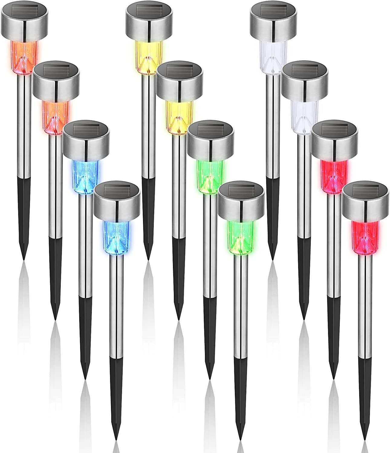 12Pack Stainless Steel LED Solar Lights - Everyday-Sales.com