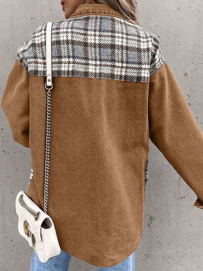 Plaid Button Up Dropped Shoulder Jacket - Everyday-Sales.com