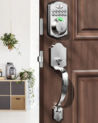 Fingerprint Door Lock Set,  Keyless Entry Door Lock, Front Door Handle Sets, Electronic Keypad Deadbolt with Lever Handle & 2Keys, Auto Lock, Code Door Lock, Easy Installation, Satin Nickel