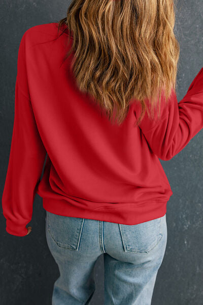 Round Neck Dropped Shoulder Sweatshirt - Everyday-Sales.com