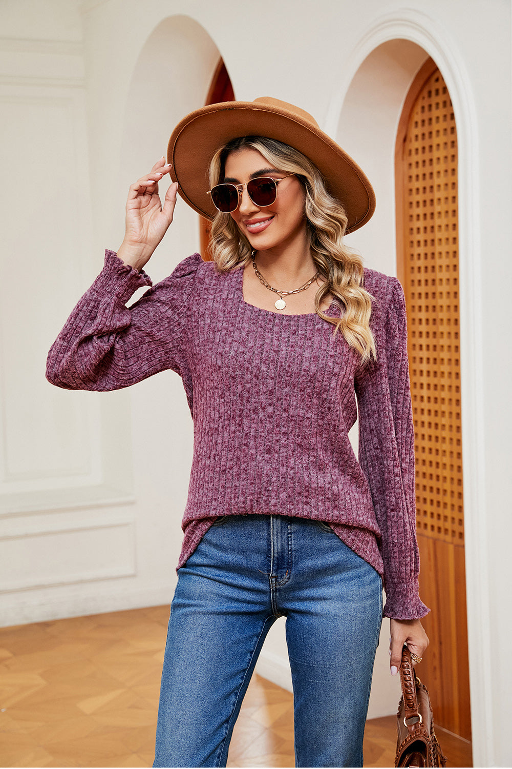 Square Neck Puff Sleeve Top - Everyday-Sales.com