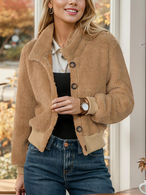 Button Up Long Sleeve Turtleneck Jacket - Everyday-Sales.com