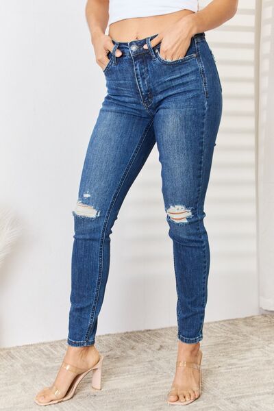 Judy Blue Full Size High Waist Distressed Slim Jeans - Everyday-Sales.com