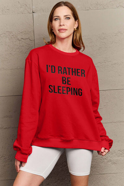 Simply Love Full Size I'D RATHER BE SLEEPING Round Neck Sweatshirt - Everyday-Sales.com