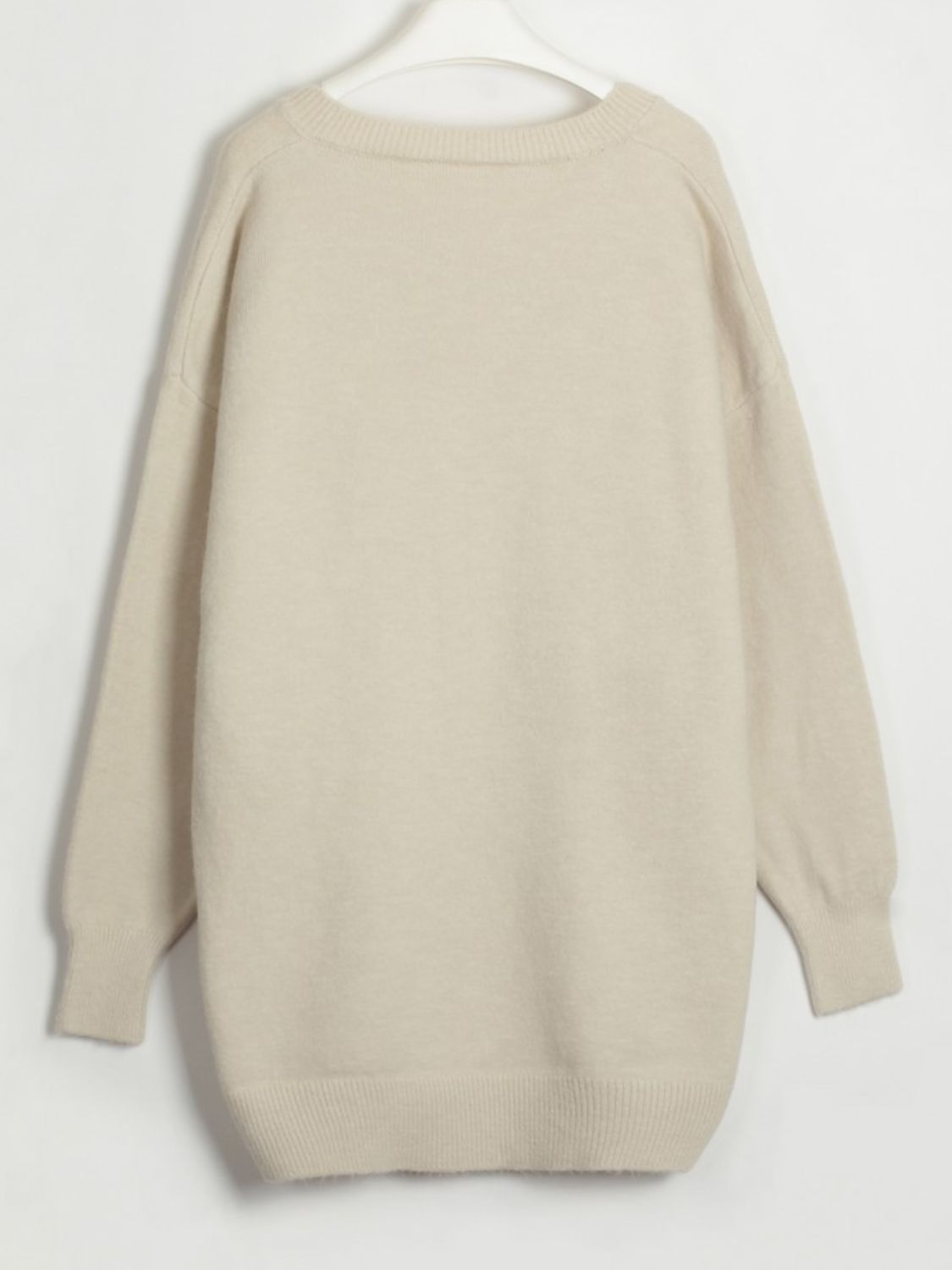 V-Neck Dropped Shoulder Sweater Dress - Everyday-Sales.com