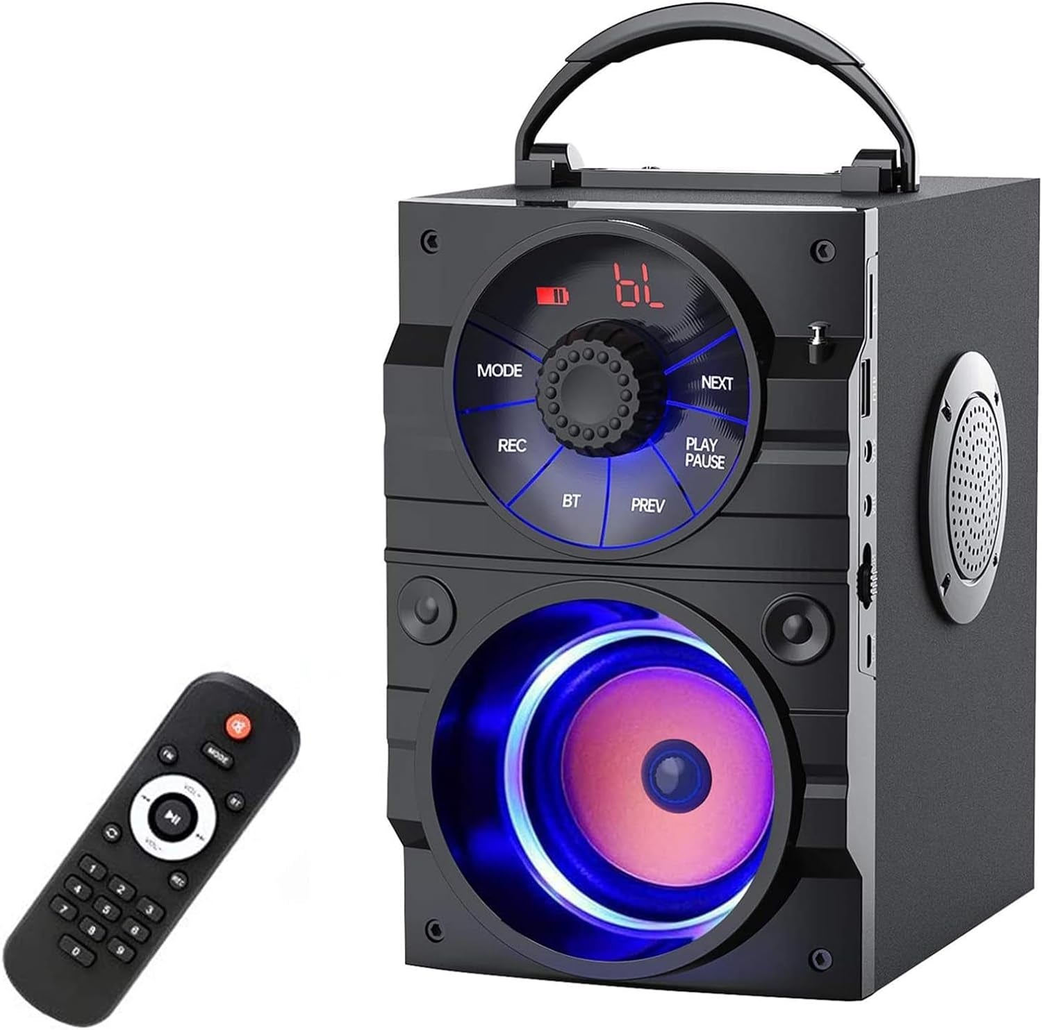 Portable Bluetooth Party Speaker with Subwoofer, Heavy Bass, Wireless, FM Radio, Remote Control, LCD Display - for Outdoor/Indoor, Home, Phone, PC