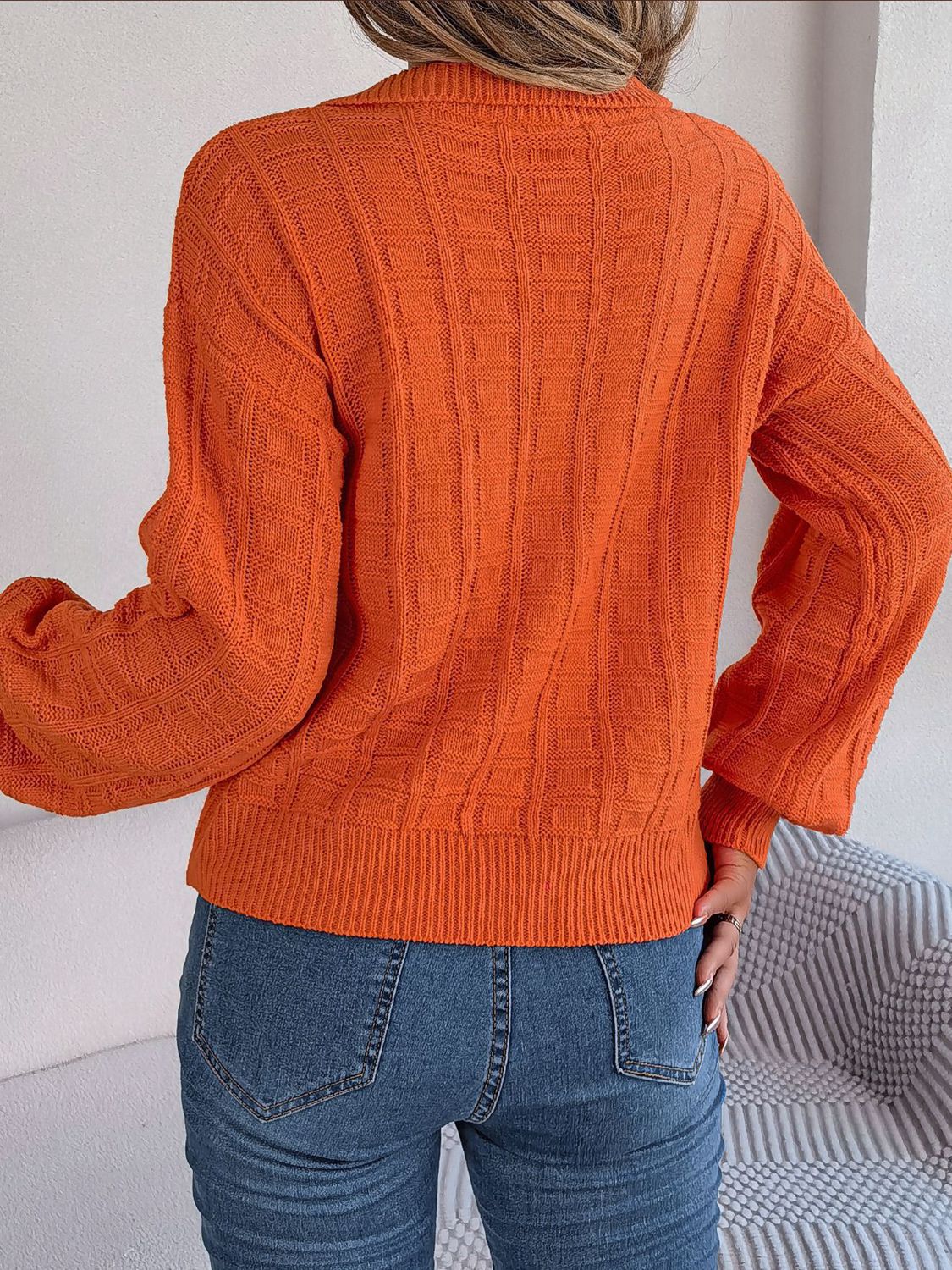 Johnny Collar Drop Shoulder Sweater - Everyday-Sales.com